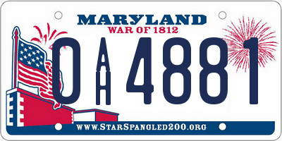 MD license plate 0AH4881