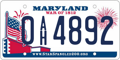 MD license plate 0AH4892