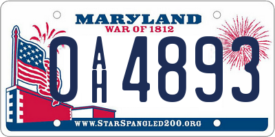 MD license plate 0AH4893