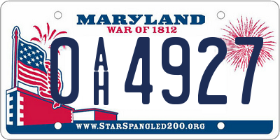 MD license plate 0AH4927