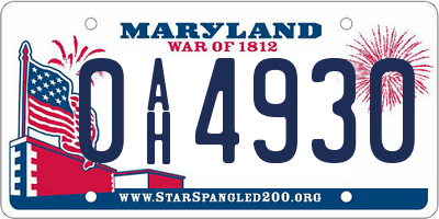 MD license plate 0AH4930