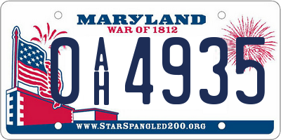 MD license plate 0AH4935