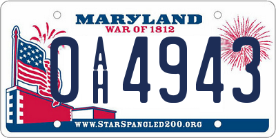 MD license plate 0AH4943