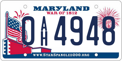 MD license plate 0AH4948