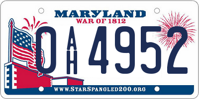 MD license plate 0AH4952
