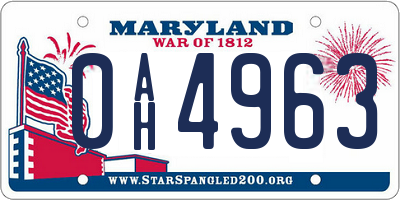 MD license plate 0AH4963