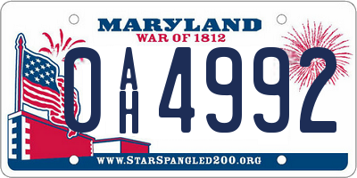 MD license plate 0AH4992