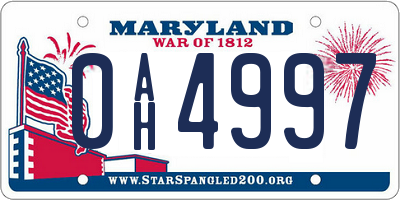MD license plate 0AH4997