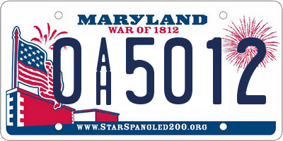 MD license plate 0AH5012