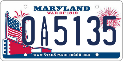 MD license plate 0AH5135