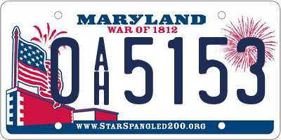 MD license plate 0AH5153