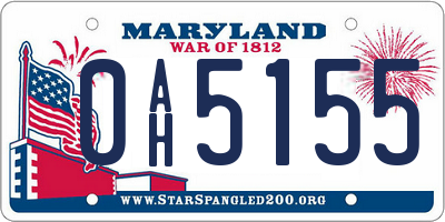 MD license plate 0AH5155