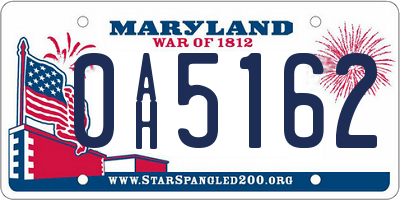 MD license plate 0AH5162