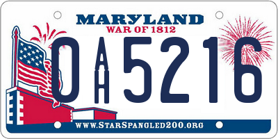 MD license plate 0AH5216