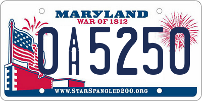 MD license plate 0AH5250
