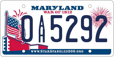 MD license plate 0AH5292