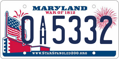 MD license plate 0AH5332