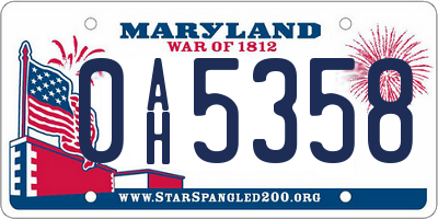 MD license plate 0AH5358