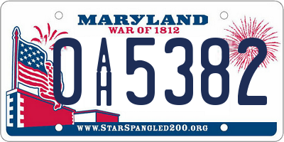 MD license plate 0AH5382