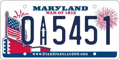 MD license plate 0AH5451