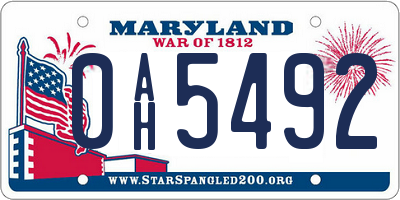 MD license plate 0AH5492