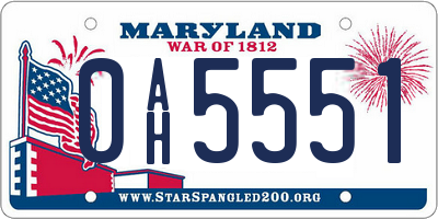 MD license plate 0AH5551