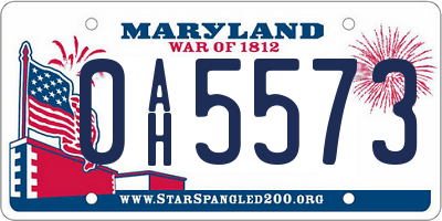 MD license plate 0AH5573