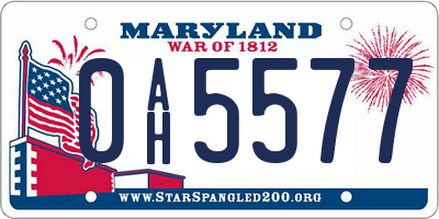 MD license plate 0AH5577