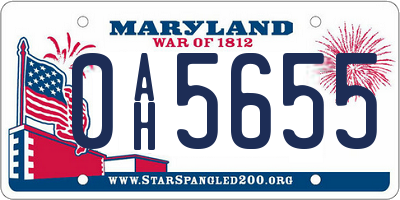 MD license plate 0AH5655