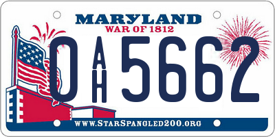 MD license plate 0AH5662