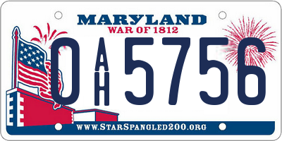 MD license plate 0AH5756