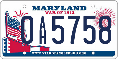 MD license plate 0AH5758