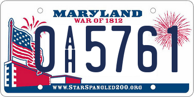 MD license plate 0AH5761