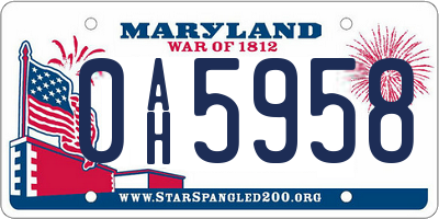 MD license plate 0AH5958