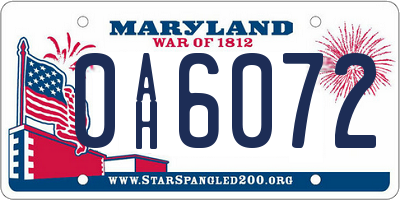 MD license plate 0AH6072