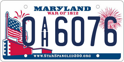 MD license plate 0AH6076