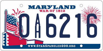 MD license plate 0AH6216