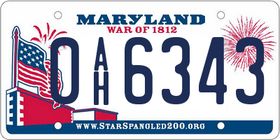 MD license plate 0AH6343