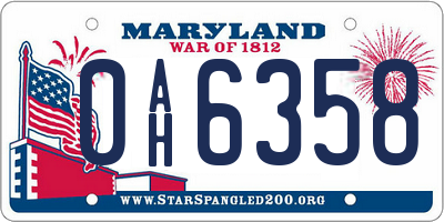 MD license plate 0AH6358