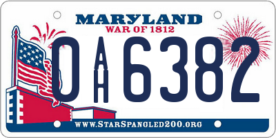 MD license plate 0AH6382
