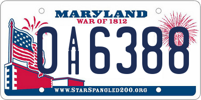 MD license plate 0AH6388