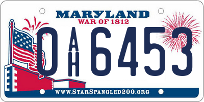 MD license plate 0AH6453