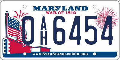 MD license plate 0AH6454