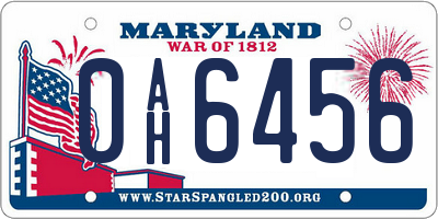 MD license plate 0AH6456