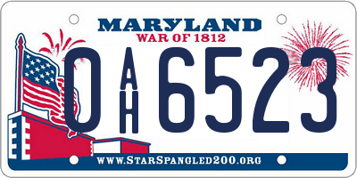 MD license plate 0AH6523