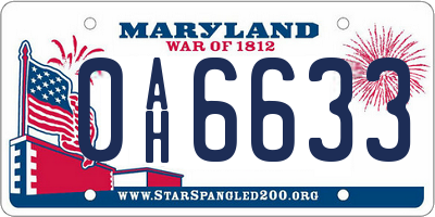 MD license plate 0AH6633