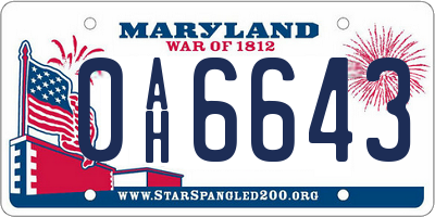 MD license plate 0AH6643
