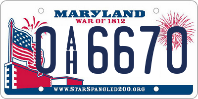 MD license plate 0AH6670