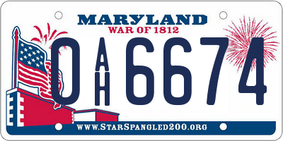MD license plate 0AH6674