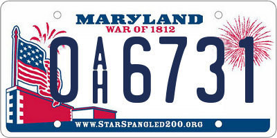 MD license plate 0AH6731
